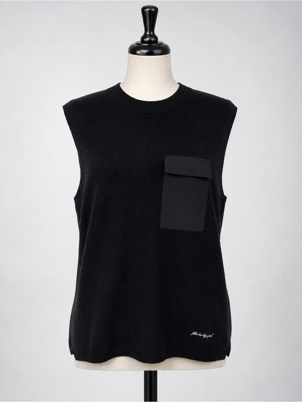 Karl Lagerfeld Black Sleeveless Knit Tank with Chest Pocket
